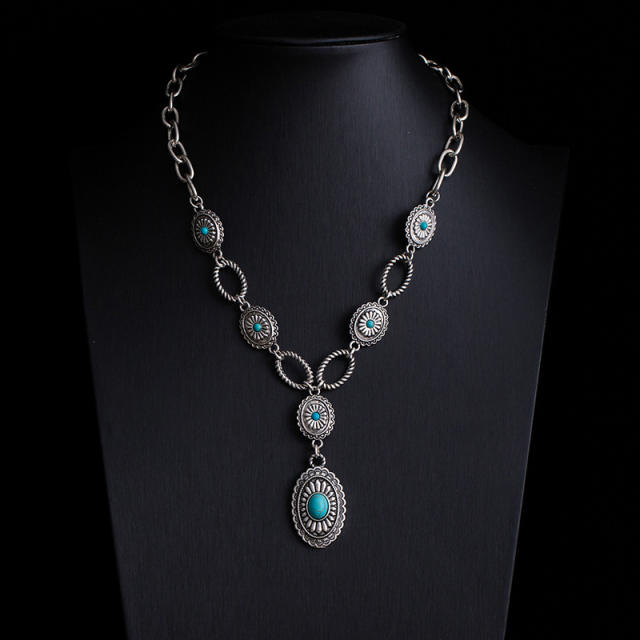 Boho vintage national style faux turquoise bead necklace layer necklace