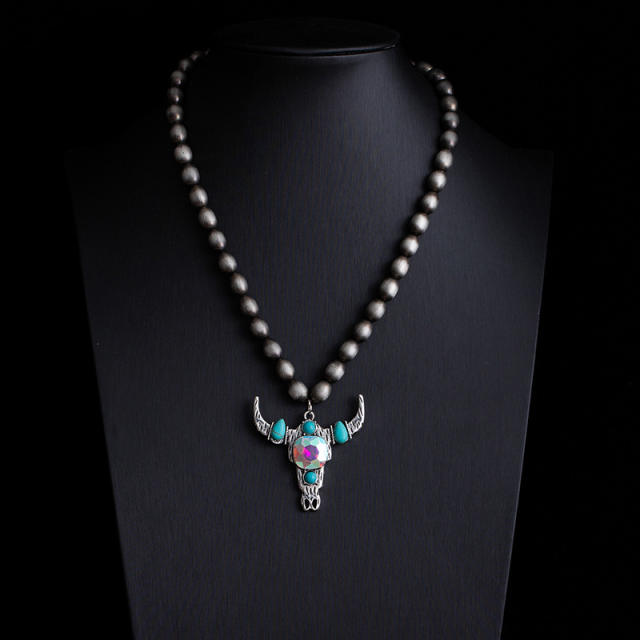 Boho vintage national style faux turquoise bead necklace layer necklace