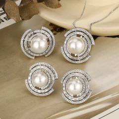 Elegant imitation pearl inlaid wedding party necklace earrings rings set