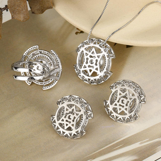Elegant imitation pearl inlaid wedding party necklace earrings rings set