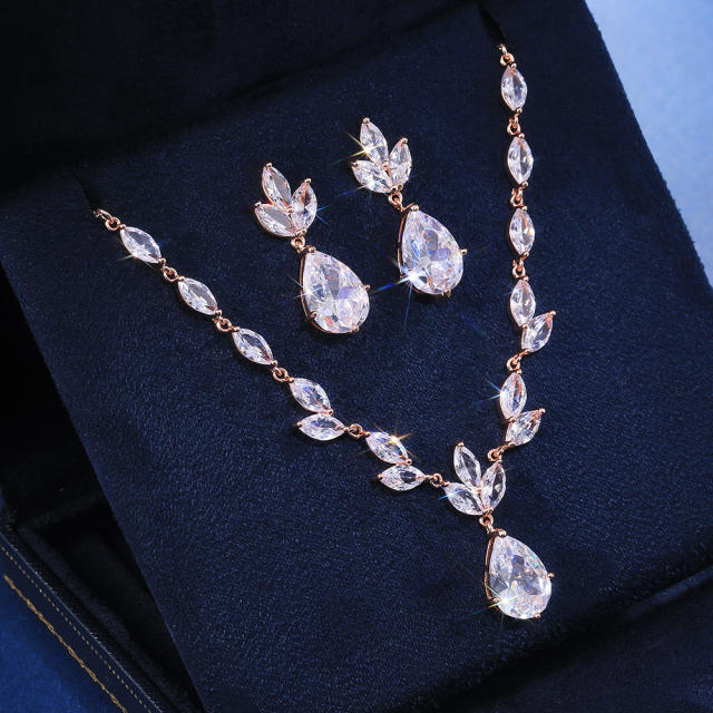 Fashion Ladies Zircon Earrings Necklace High Quality wedding necklace set
