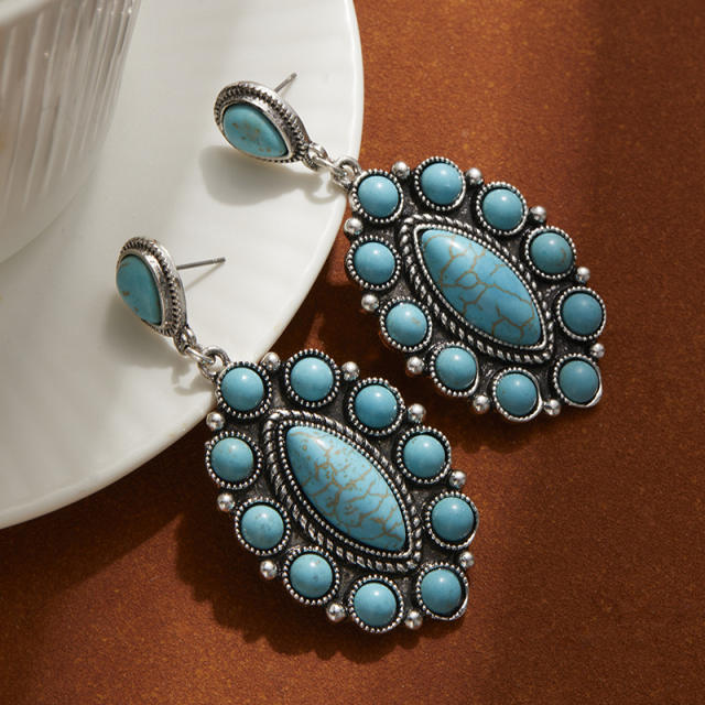 Hollow Turquoise Love Earrings Retro Ethnic Style Earrings Bohemian Earrings for Women