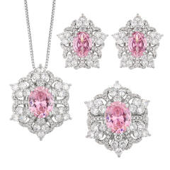 Pink Zirconium Women's neckace earrings rings set