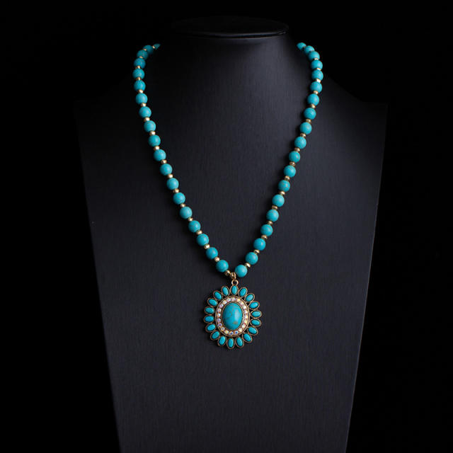 Boho vintage national style faux turquoise bead necklace layer necklace