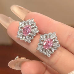 Pink Zirconium Women's neckace earrings rings set