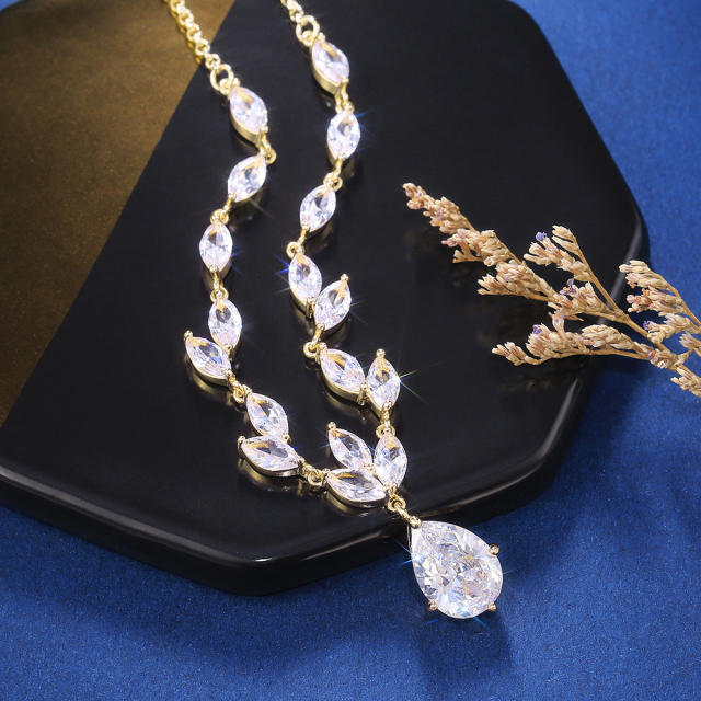 Fashion Ladies Zircon Earrings Necklace High Quality wedding necklace set