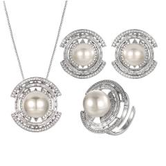 Elegant imitation pearl inlaid wedding party necklace earrings rings set