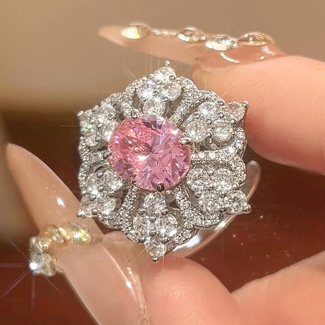 Pink Zirconium Women's neckace earrings rings set