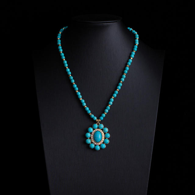 Boho vintage national style faux turquoise bead necklace layer necklace