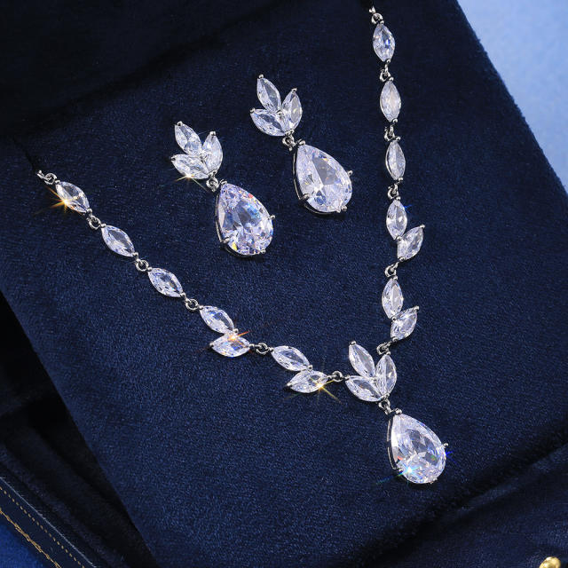Fashion Ladies Zircon Earrings Necklace High Quality wedding necklace set