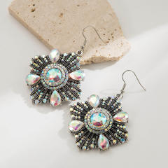 Vintage turquoise bead inlaid boho earrings