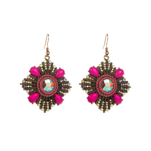 Vintage turquoise bead inlaid boho earrings