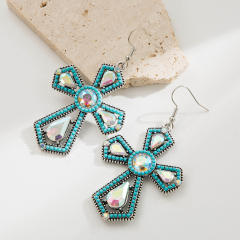 Vintage cross earrings boho turquoise dangle earrings