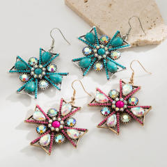 Boho turquoise bead inlaid cross shape holiday party earrings