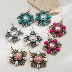 Vintage turquoise bead inlaid boho earrings