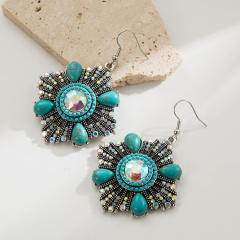 Vintage turquoise bead inlaid boho earrings