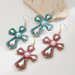 Vintage cross earrings boho turquoise dangle earrings