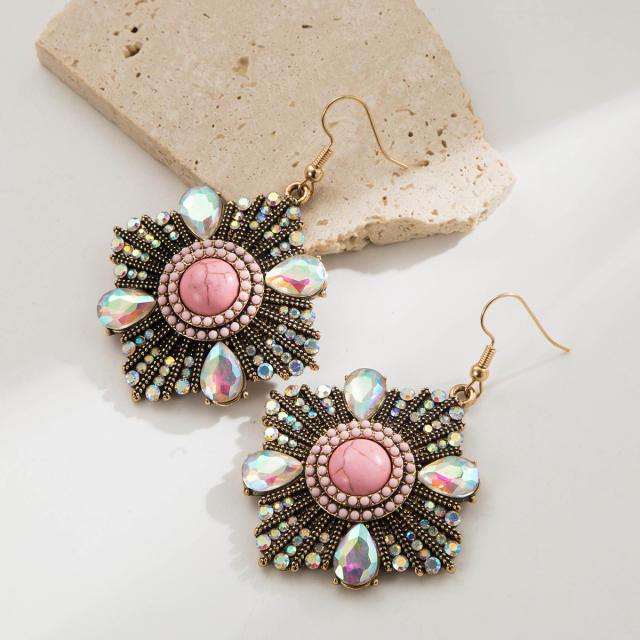Vintage turquoise bead inlaid boho earrings