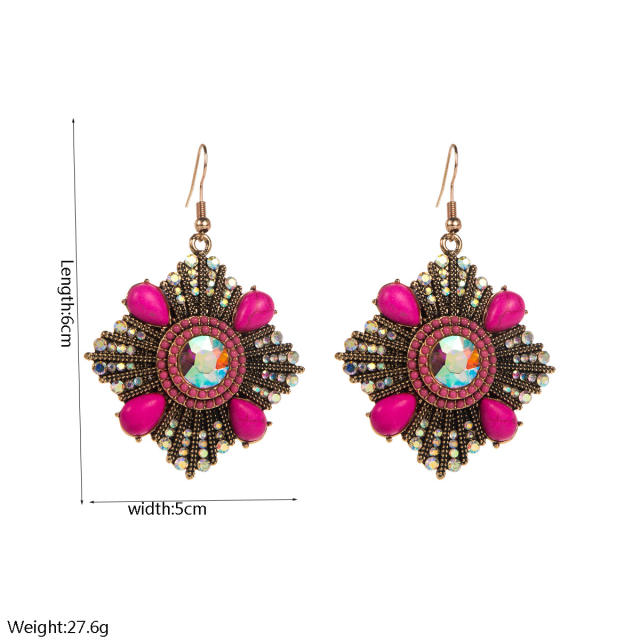 Vintage turquoise bead inlaid boho earrings