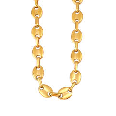 Hot-Selling Coffee Bean Hip-Hop 18K Gold stainless Steel Necklace Bracelet Set Stainless Steel Pig Nose Jewelry