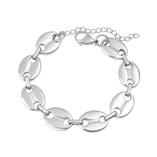 Hot-Selling Coffee Bean Hip-Hop 18K Gold stainless Steel Necklace Bracelet Set Stainless Steel Pig Nose Jewelry