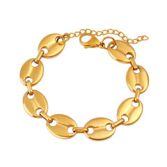 Hot-Selling Coffee Bean Hip-Hop 18K Gold stainless Steel Necklace Bracelet Set Stainless Steel Pig Nose Jewelry