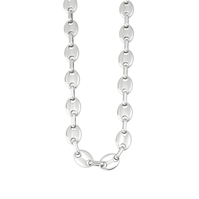 Hot-Selling Coffee Bean Hip-Hop 18K Gold stainless Steel Necklace Bracelet Set Stainless Steel Pig Nose Jewelry