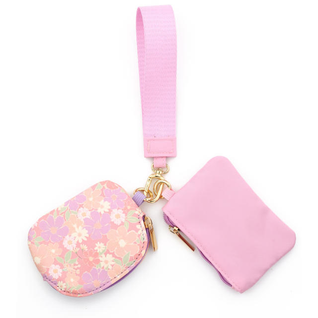Multifunctional waterproof nylon wristlet double cardholder coin purse keychain