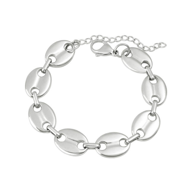 Hot-Selling Coffee Bean Hip-Hop 18K Gold stainless Steel Necklace Bracelet Set Stainless Steel Pig Nose Jewelry