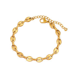 Hot-Selling Coffee Bean Hip-Hop 18K Gold stainless Steel Necklace Bracelet Set Stainless Steel Pig Nose Jewelry