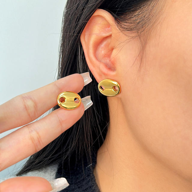 Stainless steel coffee bean oval earrings pig nose studs earrings