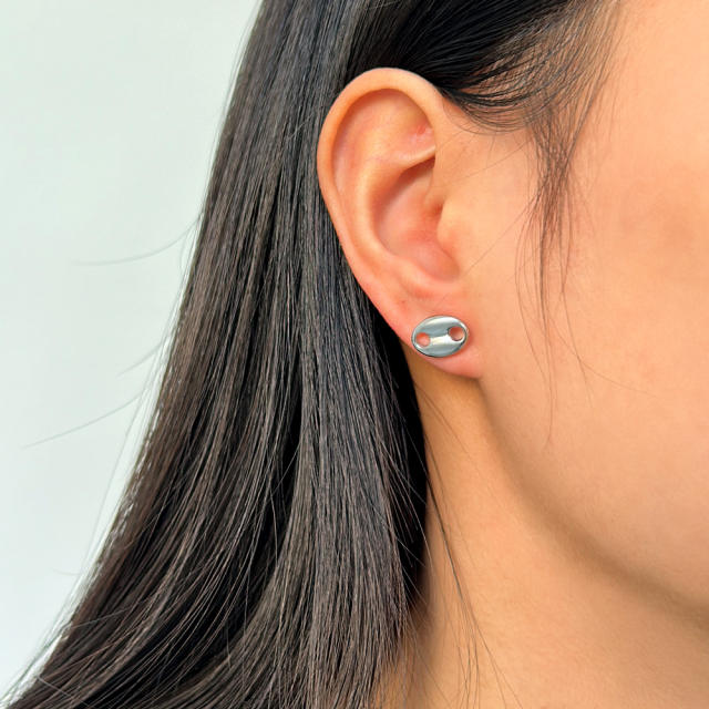 Stainless steel coffee bean oval earrings pig nose studs earrings