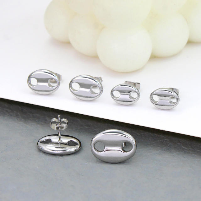 Stainless steel coffee bean oval earrings pig nose studs earrings