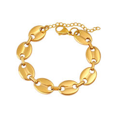 Hot-Selling Coffee Bean Hip-Hop 18K Gold stainless Steel Necklace Bracelet Set Stainless Steel Pig Nose Jewelry