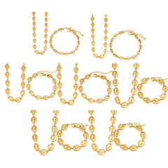 Hot-Selling Coffee Bean Hip-Hop 18K Gold stainless Steel Necklace Bracelet Set Stainless Steel Pig Nose Jewelry