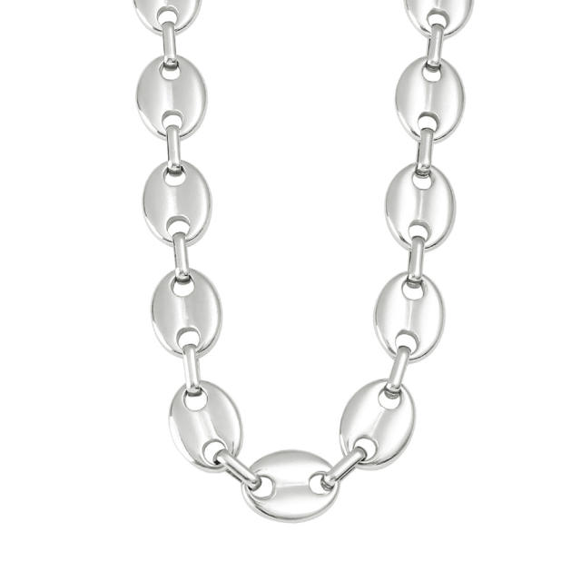 Hot-Selling Coffee Bean Hip-Hop 18K Gold stainless Steel Necklace Bracelet Set Stainless Steel Pig Nose Jewelry