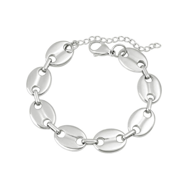 Hot-Selling Coffee Bean Hip-Hop 18K Gold stainless Steel Necklace Bracelet Set Stainless Steel Pig Nose Jewelry