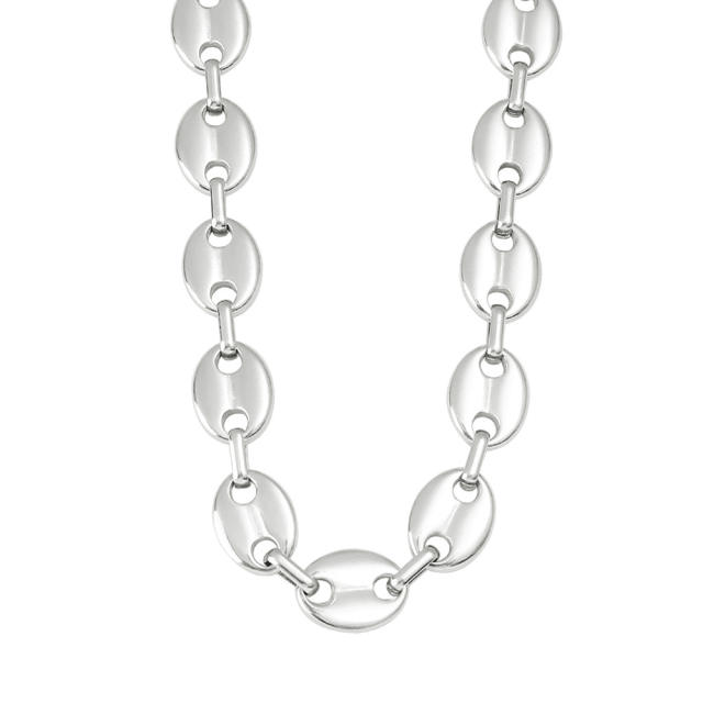 Hot-Selling Coffee Bean Hip-Hop 18K Gold stainless Steel Necklace Bracelet Set Stainless Steel Pig Nose Jewelry