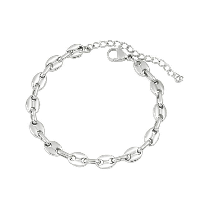 Hot-Selling Coffee Bean Hip-Hop 18K Gold stainless Steel Necklace Bracelet Set Stainless Steel Pig Nose Jewelry