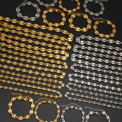 Hot-Selling Coffee Bean Hip-Hop 18K Gold stainless Steel Necklace Bracelet Set Stainless Steel Pig Nose Jewelry
