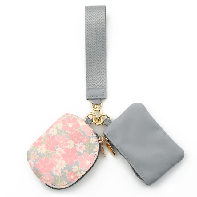 Multifunctional waterproof nylon wristlet double cardholder coin purse keychain