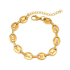 Hot-Selling Coffee Bean Hip-Hop 18K Gold stainless Steel Necklace Bracelet Set Stainless Steel Pig Nose Jewelry