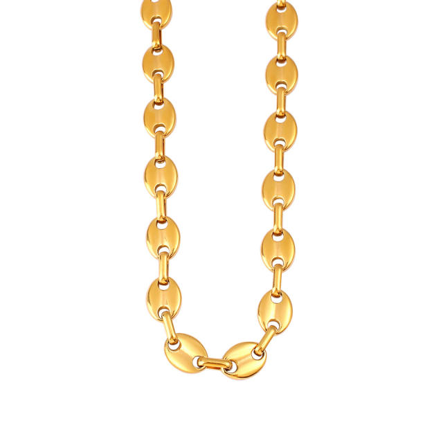 Hot-Selling Coffee Bean Hip-Hop 18K Gold stainless Steel Necklace Bracelet Set Stainless Steel Pig Nose Jewelry