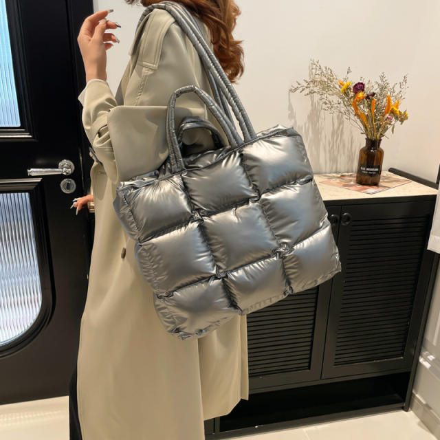 Cotton-padded Jacket Handbag Women's Cotton Underarm Bag Simple Square Shoulder Bag Fashionable Lightweight Tote Bag
