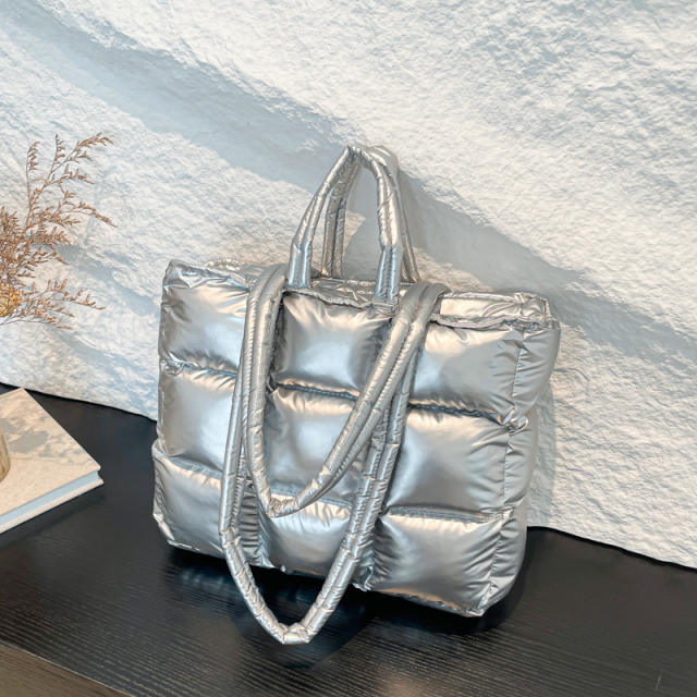 Cotton-padded Jacket Handbag Women's Cotton Underarm Bag Simple Square Shoulder Bag Fashionable Lightweight Tote Bag