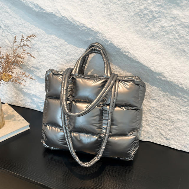 Cotton-padded Jacket Handbag Women's Cotton Underarm Bag Simple Square Shoulder Bag Fashionable Lightweight Tote Bag