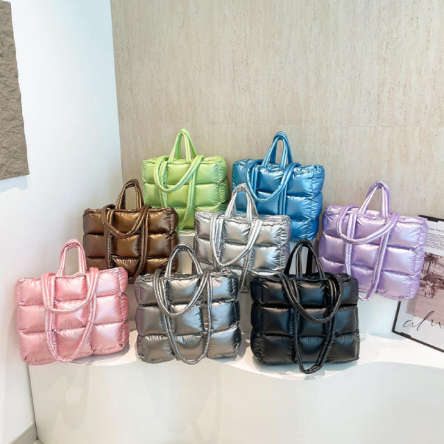 Cotton-padded Jacket Handbag Women's Cotton Underarm Bag Simple Square Shoulder Bag Fashionable Lightweight Tote Bag