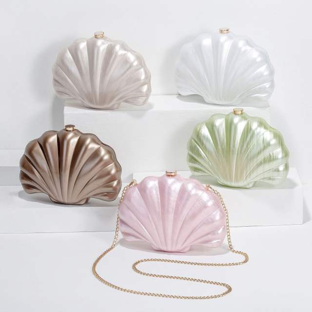 New Shoulder Crossbody Bag Shaped Shell Acrylic Bag Fashion Wedding Dinner Clutch Bag
