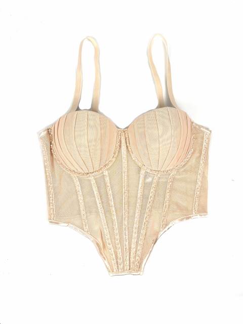Sexy Mesh Sling Inner Vest with Chest Pad Outer Wear Flash Diamond Fishbone corset tops camisole