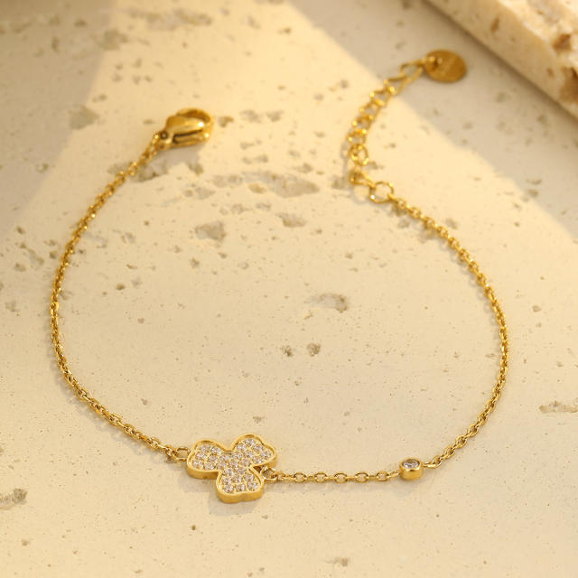 Sweet diamond flower dog paws thin chain stainless steel bracelet
